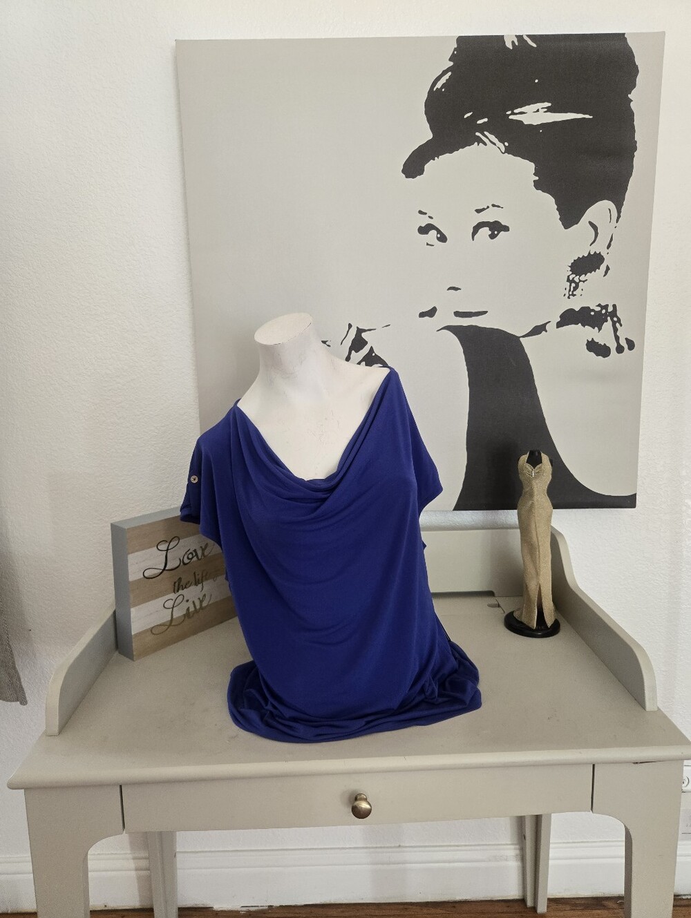 NWT Women’s Liz Claiborne Draped Cowl Neck Top - Clematis Blue Size XL
